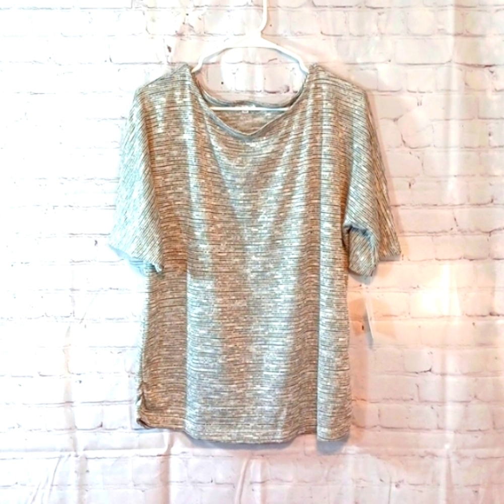 Womans NWT Croft &Barrow  Tan & White Stretchable Short Sleeve Top XL